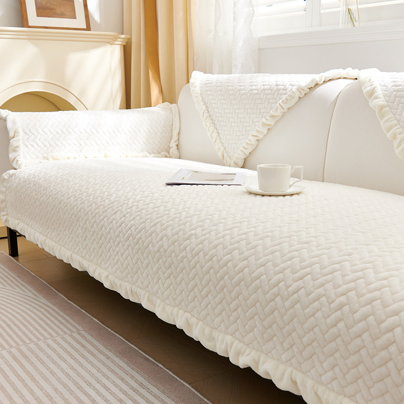 沙发垫秋冬法兰绒保暖加厚奶油风韩式皮沙发纯色毛绒凹凸贵妃定制