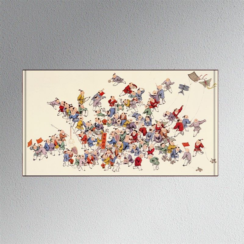 百子图挂画横板纳福百子迎福好运玄关客厅装饰画办公室卷轴壁画