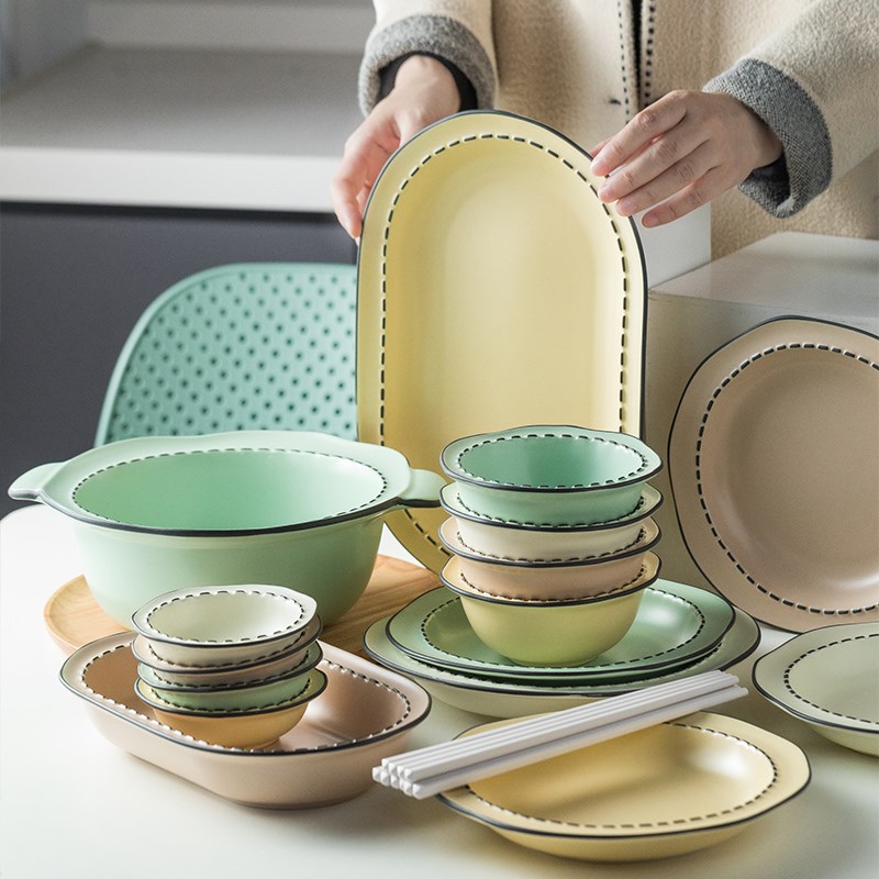 奶油风碗碟套装家用简约现代盘子碗乔迁新居碗筷碗盘陶瓷餐具套装