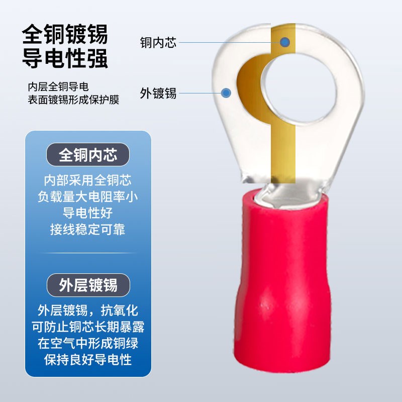 冷压接线端子盒装叉形O型圆形线鼻子插簧管型压线帽接头铜鼻子