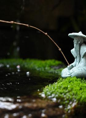 姜太公钓鱼摆件微景观陶瓷钓鱼渔翁人物鱼缸水族箱流水器造景装饰