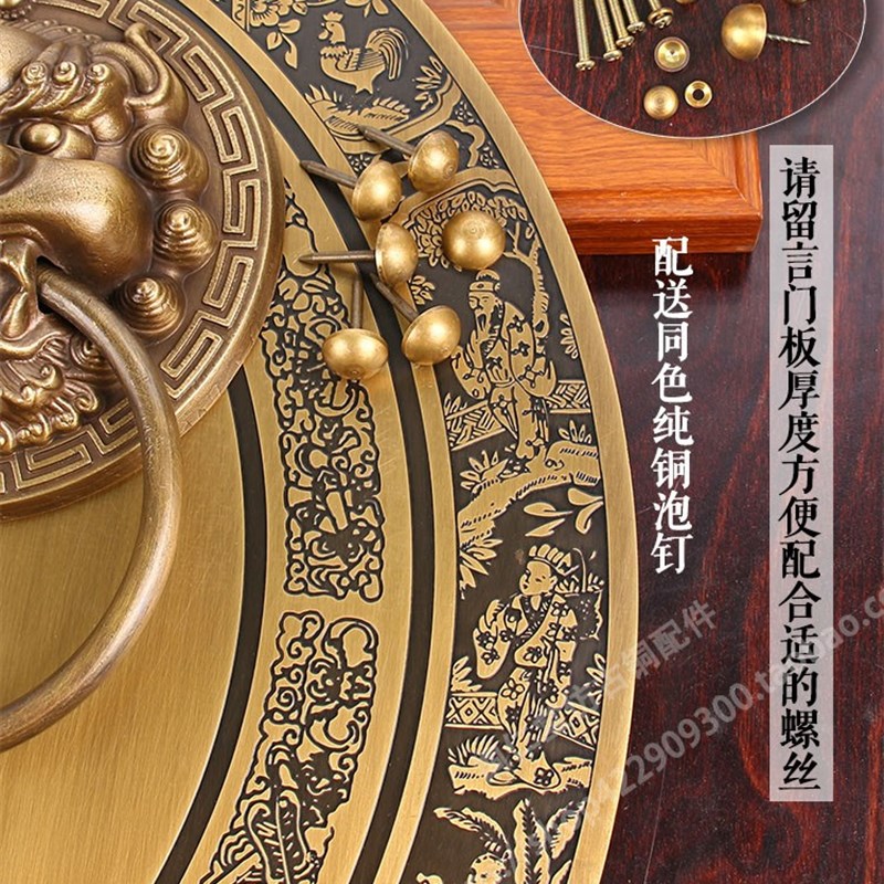 仿古纯黄铜兽头门环大木门门栓拉手把手四合院麒麟狮子头拉环插销