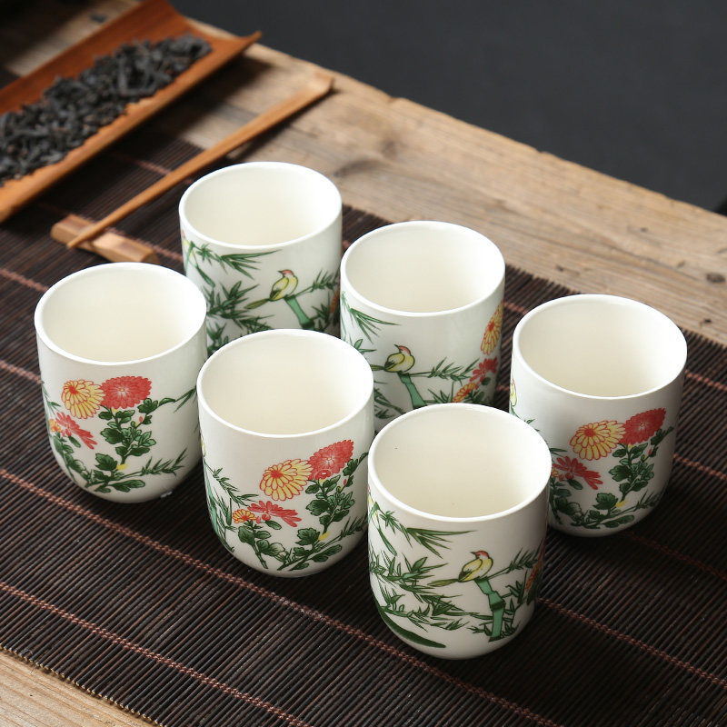 复古中式茶杯家用陶瓷啤酒杯一口杯6只装酒楼商店泡茶楼庭院单杯