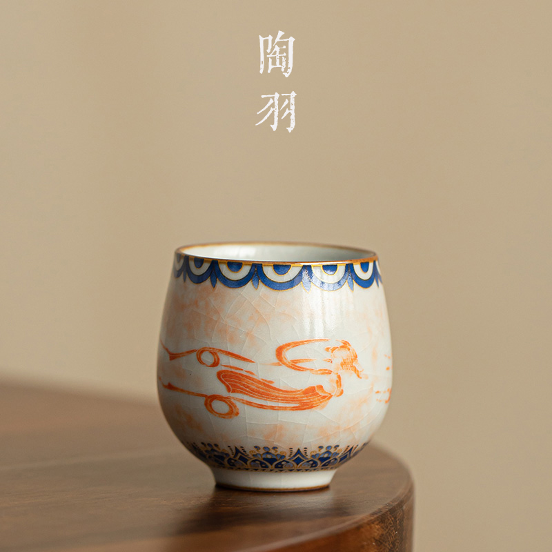 仿宋汝窑敦煌飞天束口杯主人杯家用高档茶杯陶瓷功夫茶具品茗杯