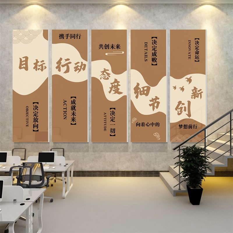 办公室墙面装饰挂画高级公司背景氛围布置企业文化团队励志标语贴
