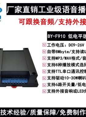 新款12/24V工业级语音播报模块MP3串口232/485音频播放板 BY-F910