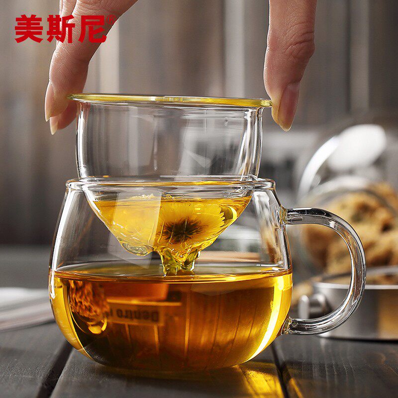 美斯尼玻璃茶杯茶水分离花茶泡茶杯过滤带把喝茶杯子女透明水杯