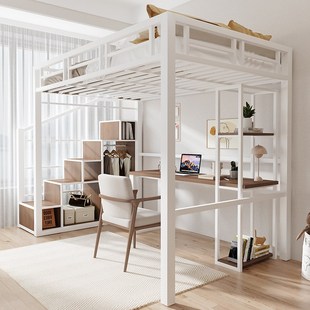 复式二楼阁楼床高架床单上层上铺悬空床上床下桌组合床家用金属