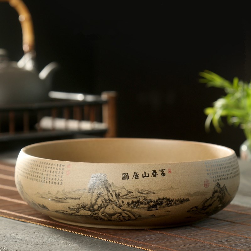 特大号茶洗青花陶瓷家用粗陶大号水洗茶杯盆中号茶具配件水盂笔洗