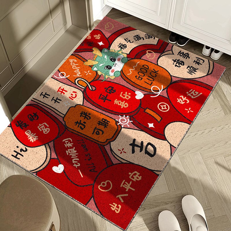 龙年入户门地垫新年家用门口进门玄关防滑pvc丝圈地毯红色门垫