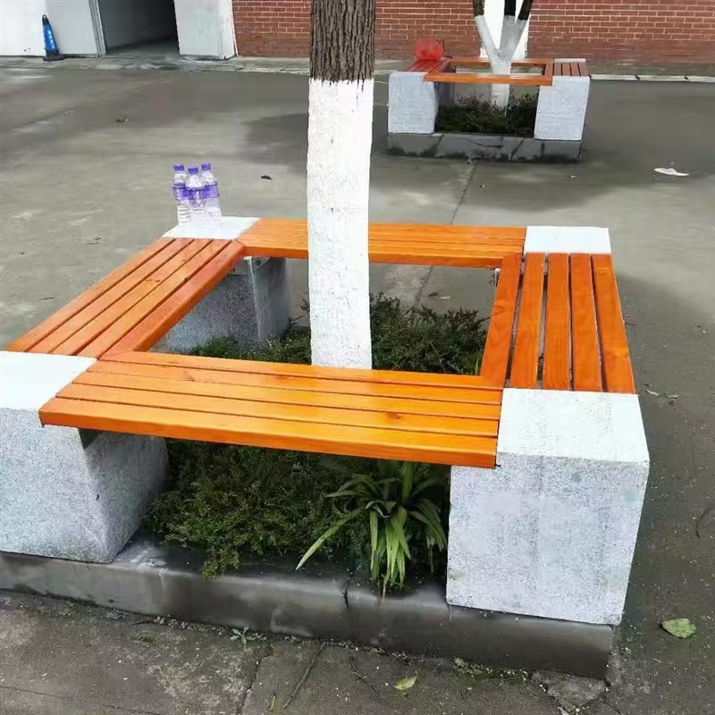 围树椅花岗岩公园椅户外长椅防腐木座椅树围凳大理石方圆形定制
