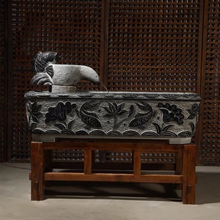 天然青石鱼缸长方形石槽石雕水槽荷花水缸石缸养鱼池客厅流水摆件