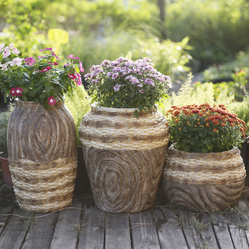 创意花盆特大号大口径阳台布置多肉陶瓷编织老桩复古花园庭院装饰