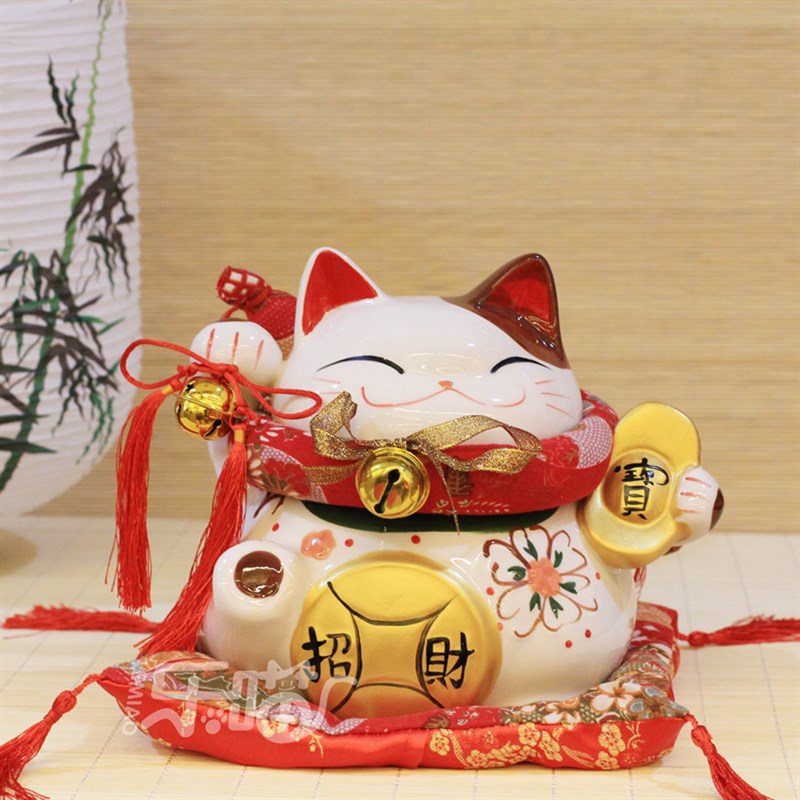 乐陶优品9寸陶瓷招财猫店铺乔迁家居摆饰开运送礼礼物存钱存钱筒