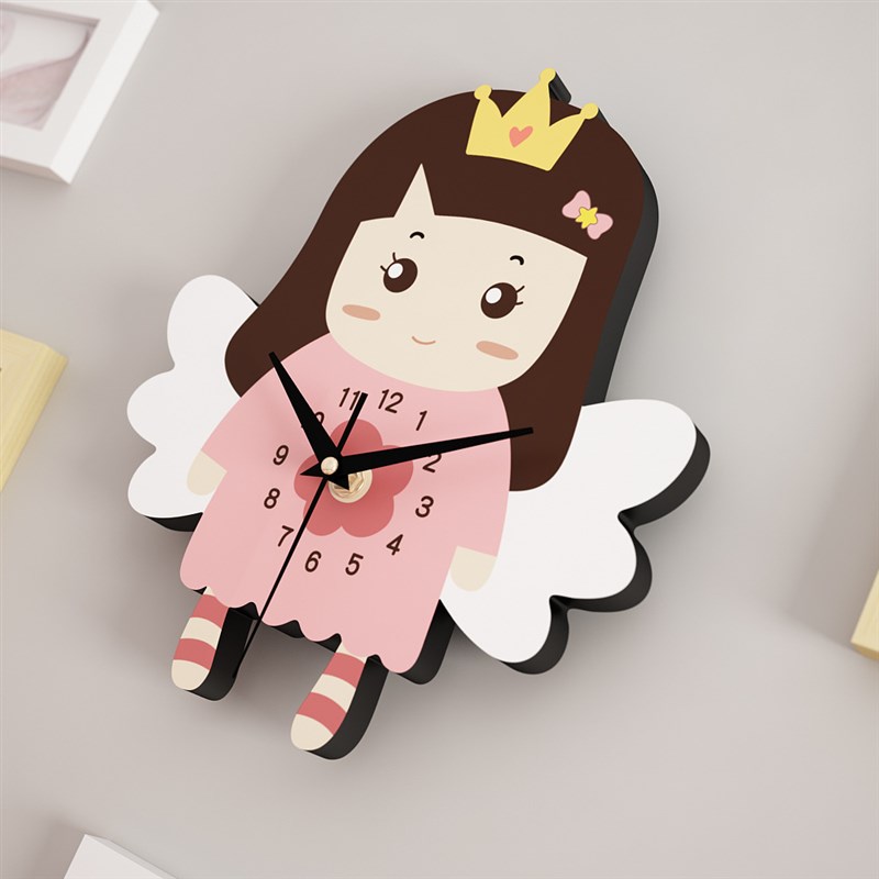 儿童房照片墙女孩卧室粉色床头挂画相框挂钟组合幼儿园卡通装饰画