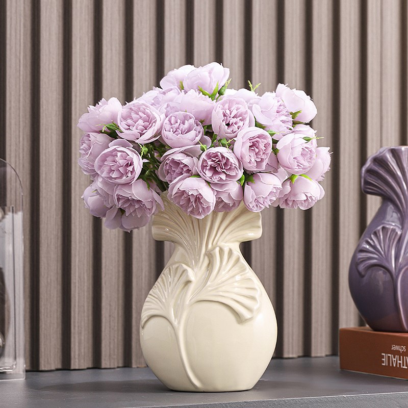 奶油风银杏花瓶摆件客厅插花玫瑰鲜花水培花插花器高级感酒柜摆设