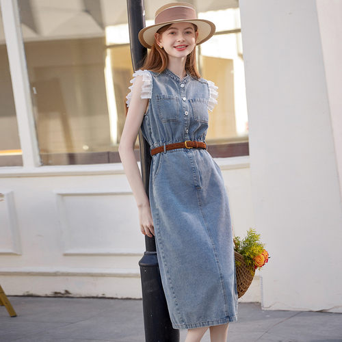 【晶晶姐妹专属】&白鹿语荷叶边丹宁风牛仔裙修身连衣裙YU50131