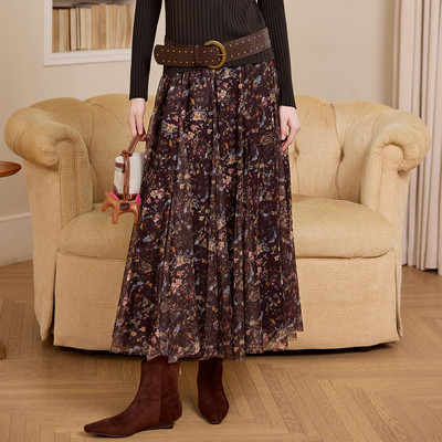 【专柜大清仓】&白鹿语两面穿印花细闪半身裙BX20402