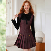 连衣裙WBX20022 &白鹿语假两件百褶裙半高领女式 草莓粉丝专享