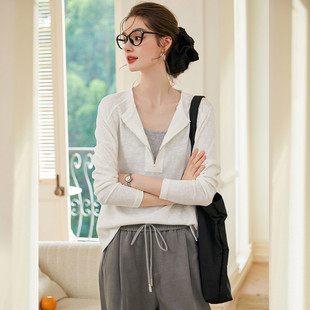 休闲微弹圆领拉链微落肩袖 &白鹿语春季 T恤BL20114 甜甜专享