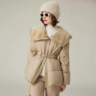 【专柜大清仓】&白鹿语冬款拼接PU加厚保暖鸭绒外套ZBX10069