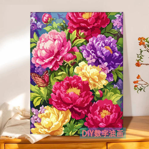 牡丹花开DIY数字油画手绘填色国色牡丹丙烯填充解压治愈装饰挂画