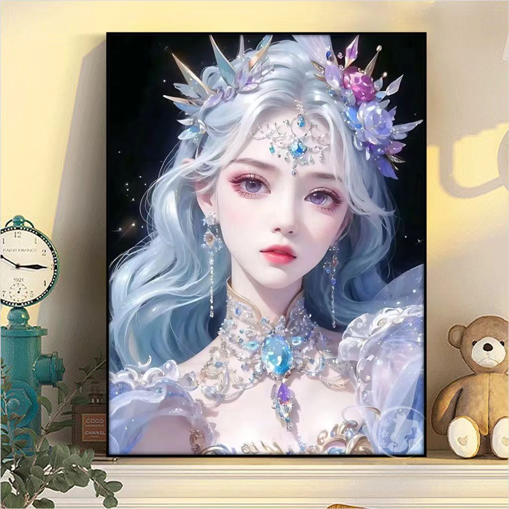 卡通二次元美人现代装饰画diy数字油画手绘填色高级客厅油彩画
