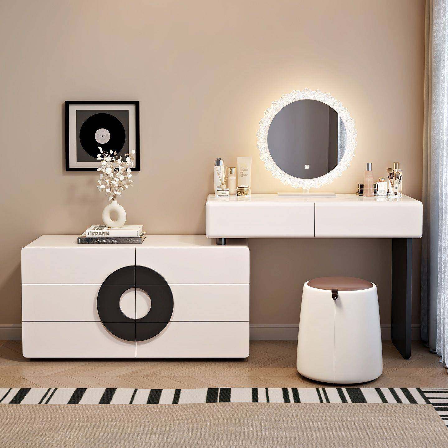 梳妆台斗柜一体2025新款现代卧室简约化妆桌奶油风高级床尾收纳柜