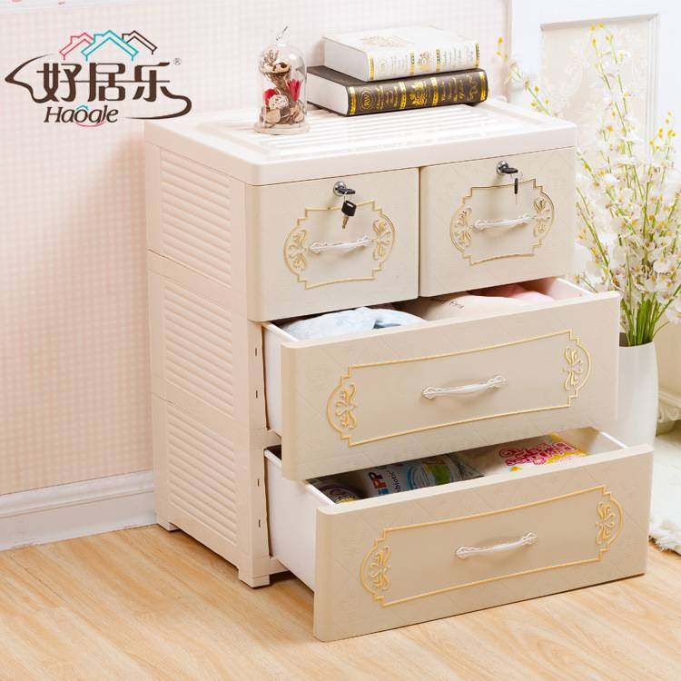 厂家直销 60cm面宽抽屉式收纳柜 欧式塑料收纳柜 烫金暗纹整理柜