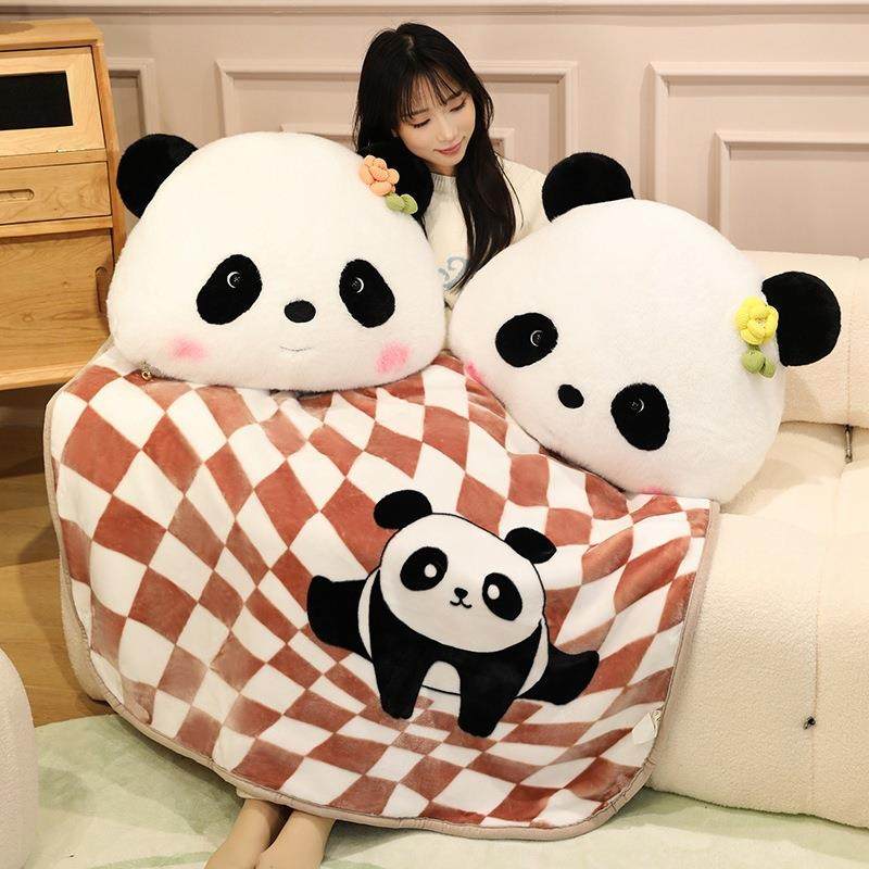熊猫抱枕两用毯子车二合一午毯睡抱枕被公载室caomeizh三合一汽车