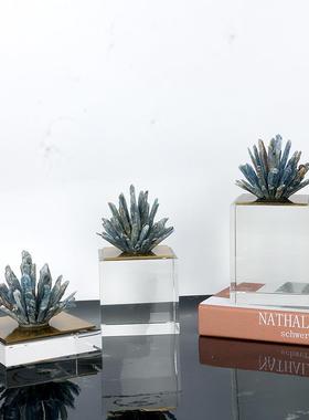 天然蓝色晶OBB晶底座摆件简约水客厅石样板间酒柜摆设现代关玄饰