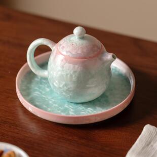 结晶釉变窑陶瓷壶承家用简盖碗冰花茶jiejingy壶垫小茶台大号盘茶