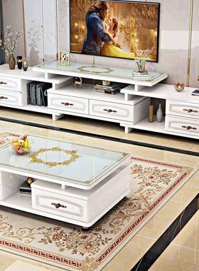 欧式圆XEB柜角茶几简现代电视柜茶几组合钢化玻璃茶几小约电视桌