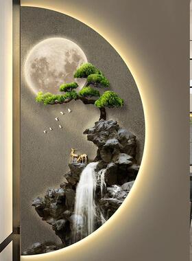 入户玄关装饰画水新式山画画半圆led灯客中厅茶室挂画WIH壁灯LED