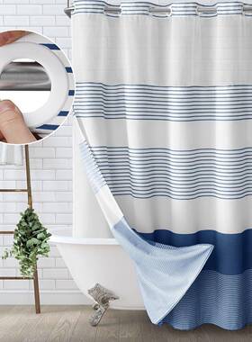 NoHoo双层大环条纹数码印200GSM花涤棉防水k浴帘条纹数码卫生间浴