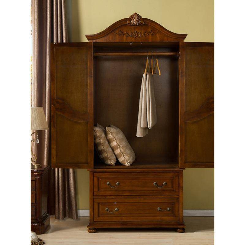 美式全实木衣柜小户型家1226用室门储物柜双三门橱大卧衣两门挂衣