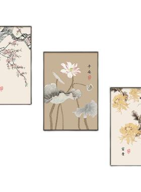 楼梯壁楼道楼梯间xw9.28三装饰画新中式式花鸟荷花复楼画联客厅过