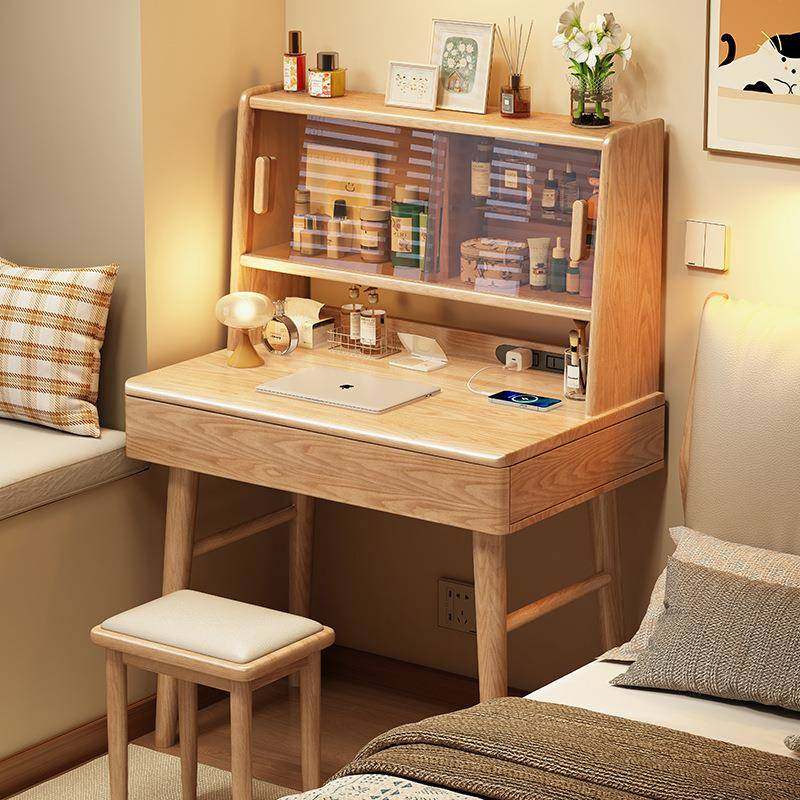 实木梳妆台书桌合二一家用小收户型卧室柜化妆桌床CR6860头纳一体