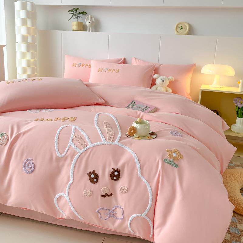 床上用品毛巾绣四件套2024直播爆款加厚磨毛亲肤棉宿舍单人三件套