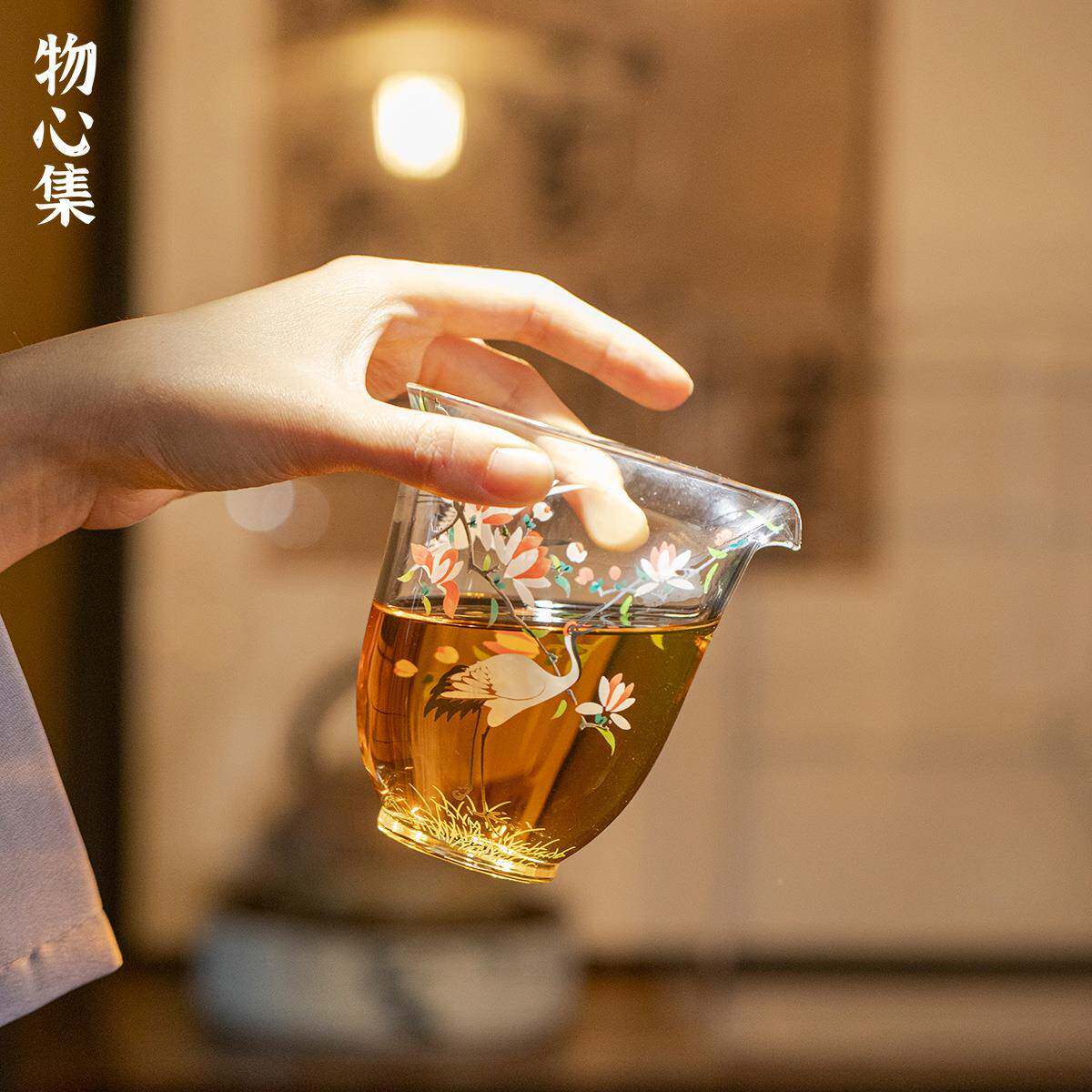 热物心新中式高硼硅耐玻璃公道杯家用茶具集公手工杯仙鹤ELO分茶