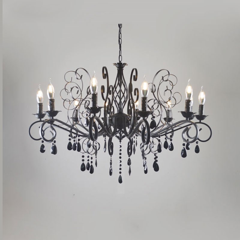 法式水晶客厅吊灯田园风黑色蜡烛灯2023年新款个性铁艺卧室餐厅灯