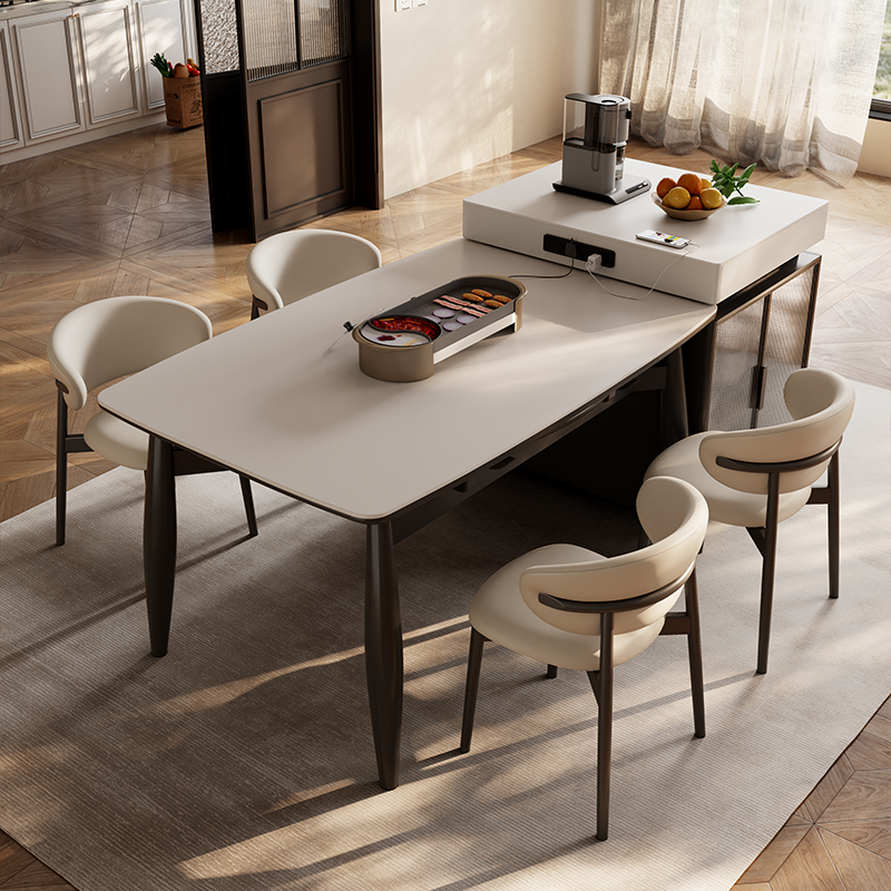 岩板岛台餐桌一体家用可伸缩小户型导台加餐桌可变圆桌餐厅单岛台