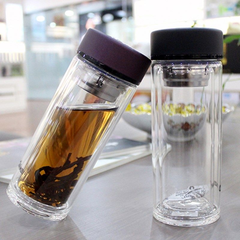 清水双层玻璃杯8021便携滤网泡茶杯直筒加厚底8191男女士办公水杯