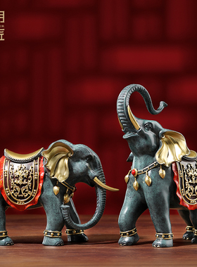 大明铜匠铜大象摆件吸水一对招财装饰办公室客厅玄关乔迁新居礼品