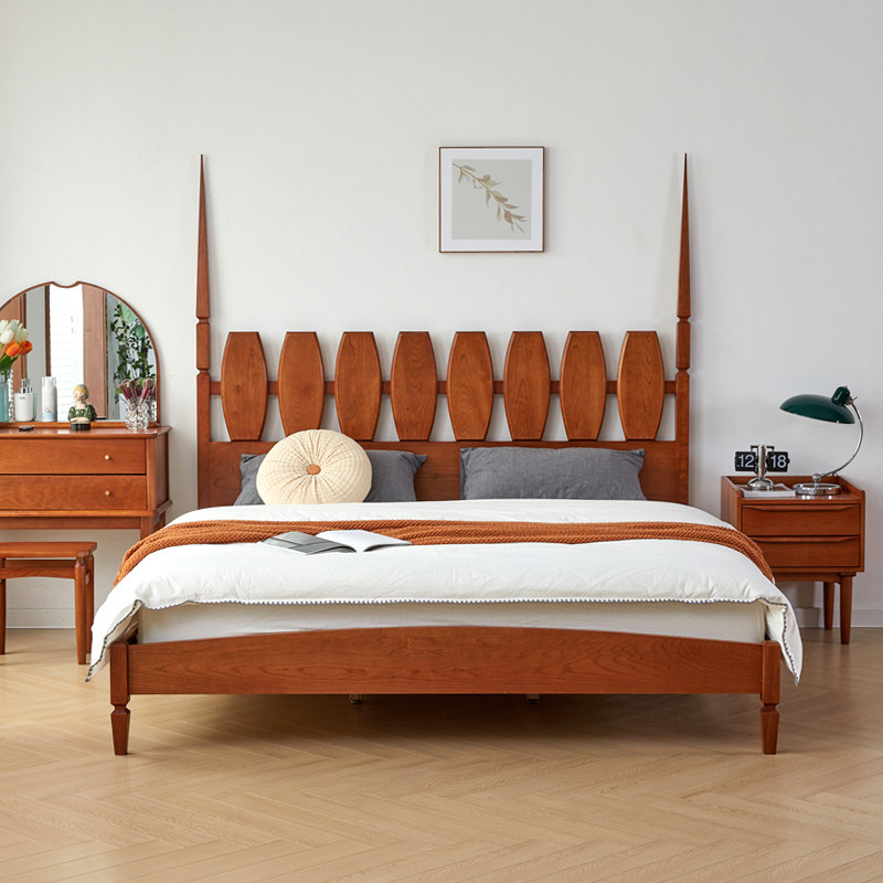 丹麦中世纪复古1.8米床原木主卧双人婚床1.5米樱桃木皇后床胡桃木