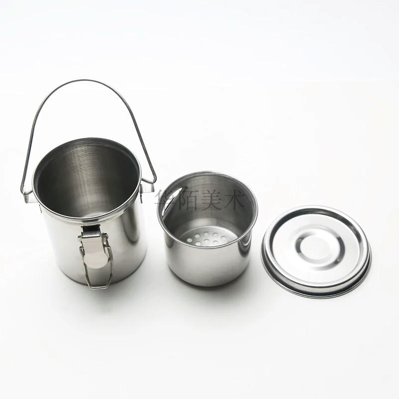 小号不锈钢手提洗笔桶 密封型油画颜料美术用洗笔筒 可过滤洗笔罐