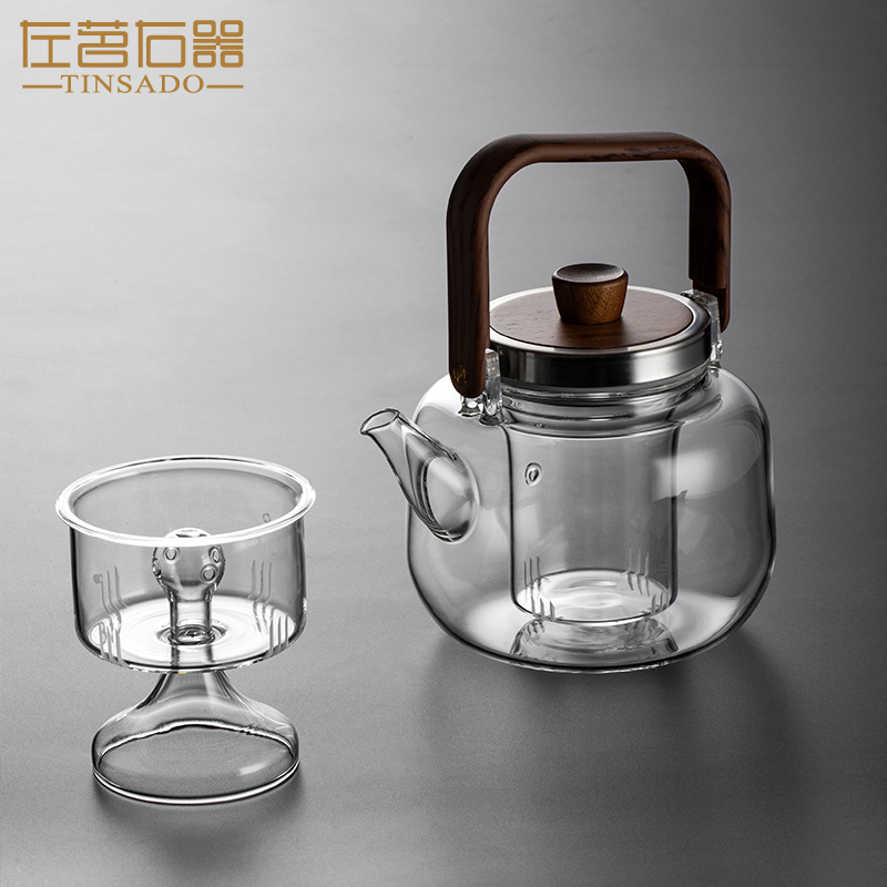 左茗右器茶水分离泡茶壶家用大容量耐热玻璃提梁蒸煮壶煮茶器茶具