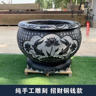 青石鱼缸花盆石雕水缸养鱼石缸荷花石盆庭院造景石槽室内水景装饰