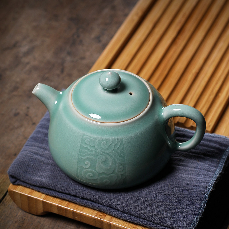 龙泉青瓷茶壶单壶手工刻花弟窑陶瓷泡茶功夫茶具过滤复古中式家用
