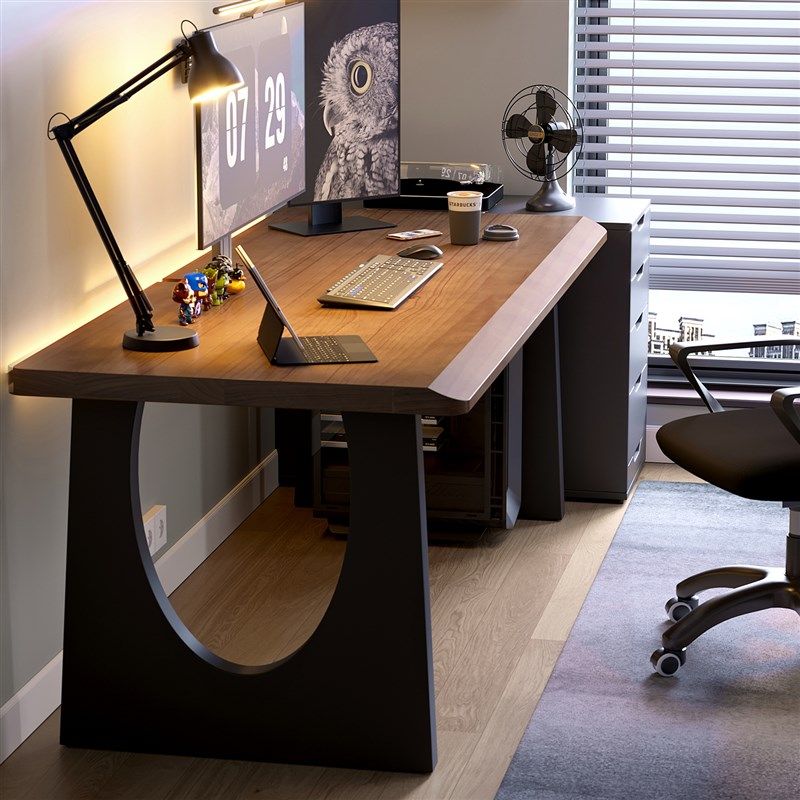 2025新款实木大板双人电脑桌台式家用办公桌长条书桌电竞桌工作台